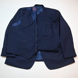 Giorgio Fiorelli 52R 42x30 Blue Superfine 3 Piece Vest Mens Jacket Pants Suit